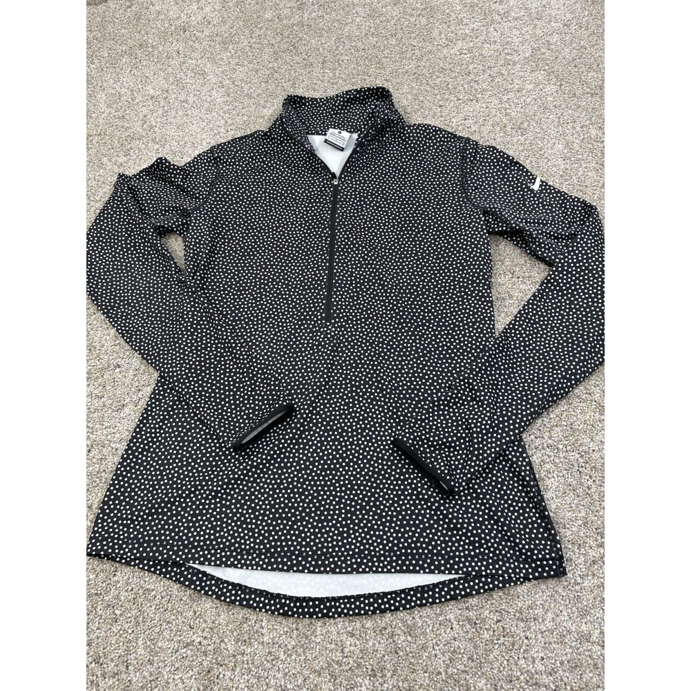 Nike Pro Dri-Fit Half Zip Polka Dot Black Long Sleeve‎ Top Pullover Large #0407